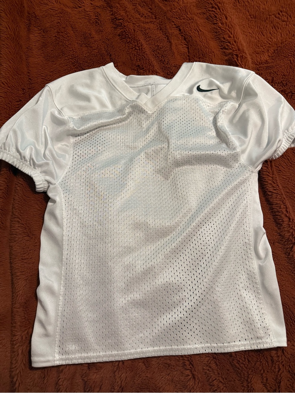 Nike White Mesh V-Neck Sport Jersey with Black Swoosh